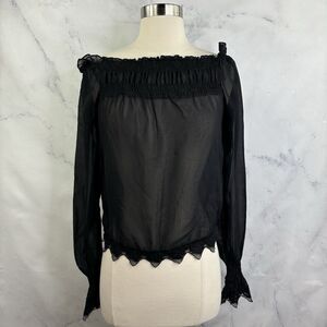 Vintage 70s Whimsigoth Sheer Blouse Sz S Off shoulder Goth Lolita Fairy Coquette